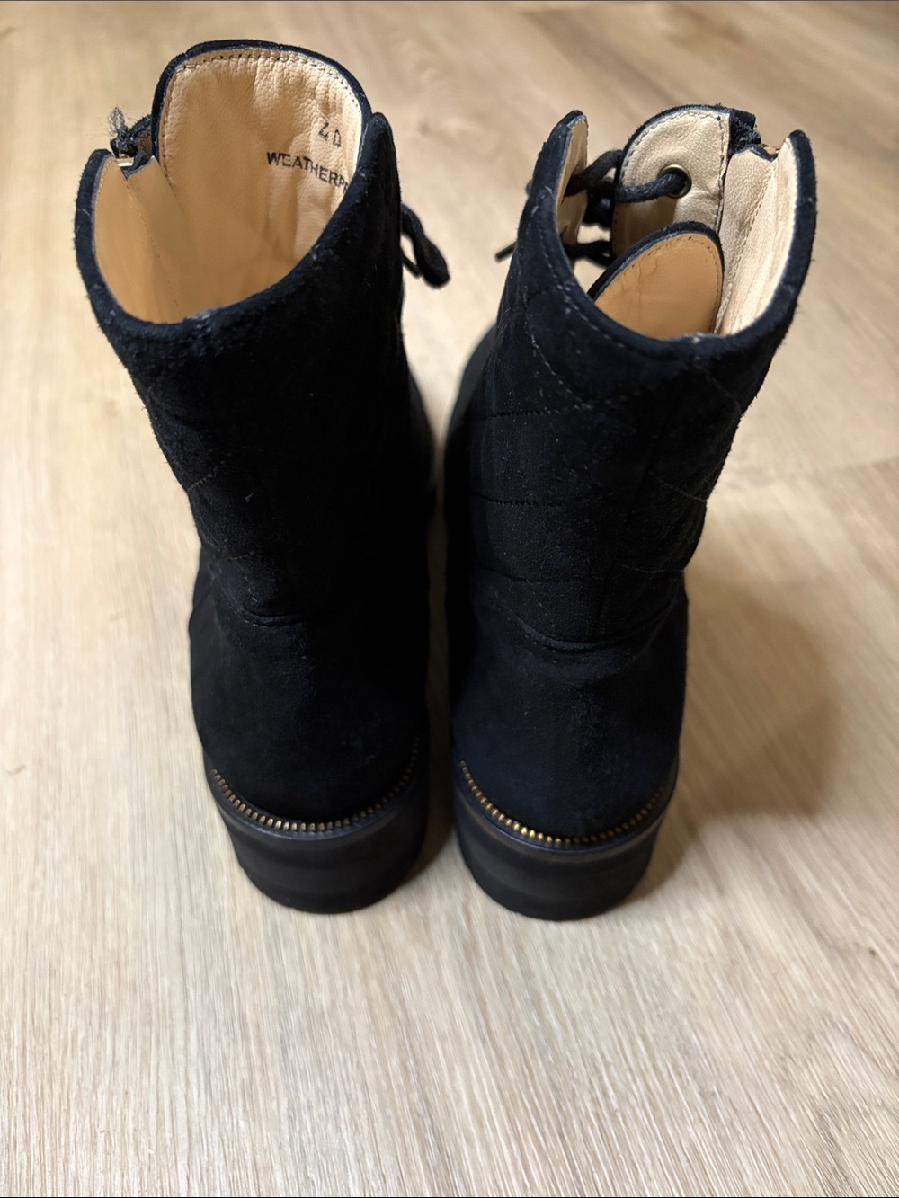 Ron White Tiffany Weatherproof Quilted Suede Combat Boots Black size 40 designer - Picture 4 of 10